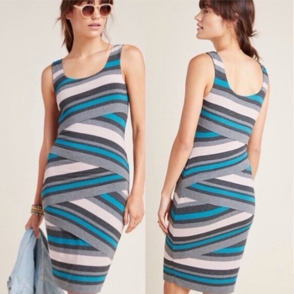 Anthropologie Bailey 44 Maia Column Dress Striped Layered Lined Stretch -Fits L - Picture 10 of 10